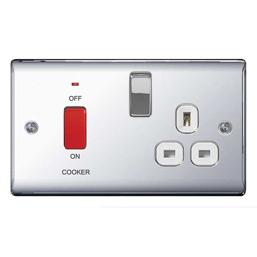 BG Nexus NPC70W Polished Chrome 45A Cooker Connection Unit Switched Socket With Power Indicator - BG - sparks-warehouse