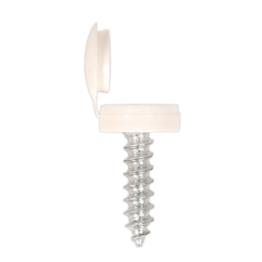 Sealey - NPW50 Number Plate Screw with Flip Cap 4.2 x 19mm White Pack of 50 Consumables Sealey - Sparks Warehouse