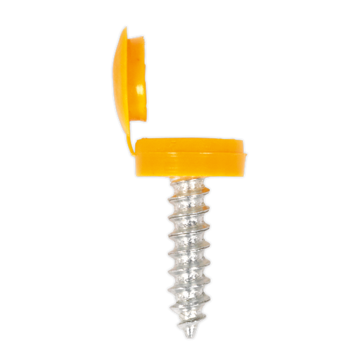 Sealey - NPY50 Number Plate Screw with Flip Cap 4.2 x 19mm Yellow Pack of 50 Consumables Sealey - Sparks Warehouse