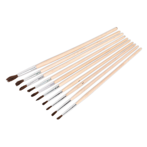 Sealey - PB2 Touch-Up Paint Brush Assortment 10pc Wooden Handle Consumables Sealey - Sparks Warehouse