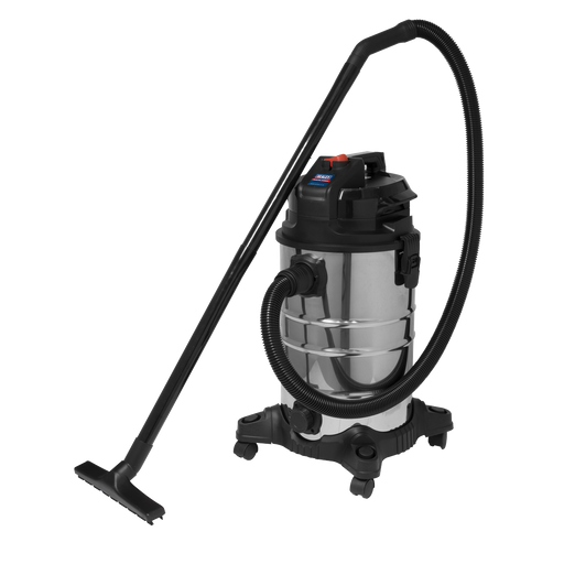 Sealey PC30LN - Vacuum Cleaner (Low Noise) Wet & Dry 30L 1000W/230V Janitorial, Material Handling & Leisure Sealey - Sparks Warehouse
