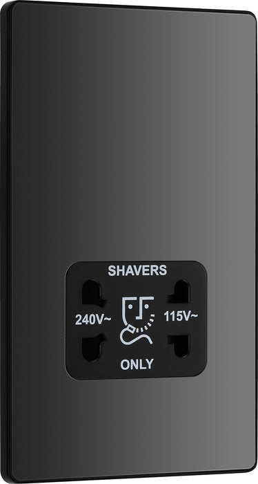 BG Evolve - PCDBC20B - Black Chrome (Black) Dual Voltage Shaver Socket 115/240V BG - Evolve - Screwless Black Nickel BG - Sparks Warehouse
