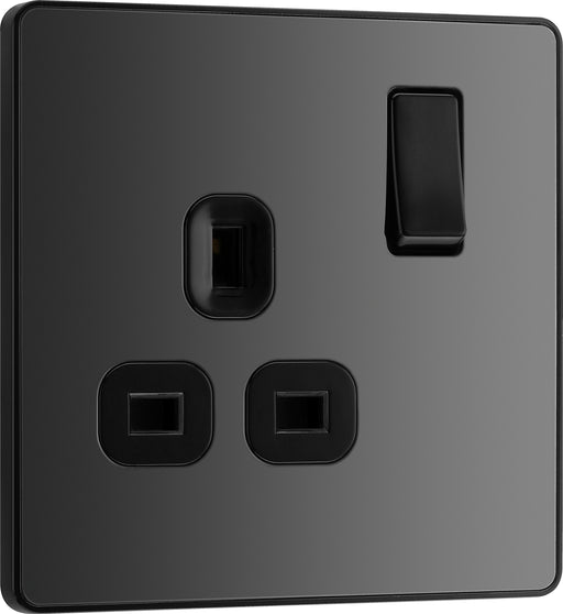 BG Evolve - PCDBC21B - Black Chrome (Black) Single Switched 13A Power Socket BG - Evolve - Screwless Black Nickel BG - Sparks Warehouse