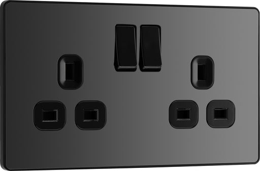 BG Evolve - PCDBC22B - Black Chrome (Black) Double Switched 13A Power Socket BG - Evolve - Screwless Black Nickel BG - Sparks Warehouse