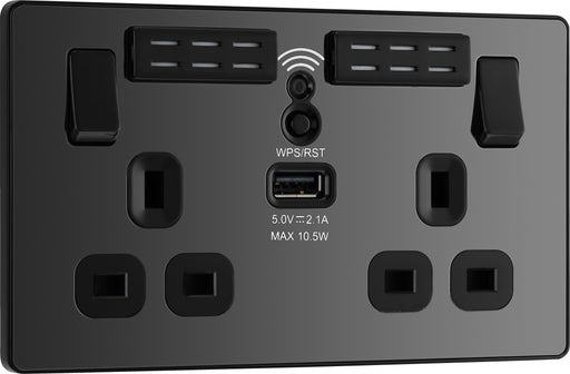 BG Evolve - PCDBC22UWRB - Black Chrome (Black) WIFI Extender Double Switched 13A Power Socket + 1 X USB (2.1A) BG - Evolve - Screwless Black Nickel BG - Sparks Warehouse