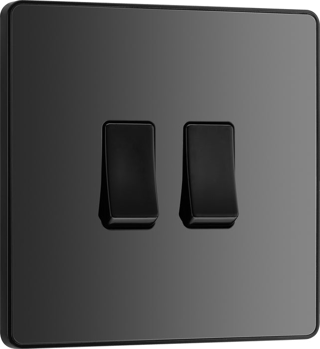 BG Evolve - PCDBC42B - Black Chrome (Black) Double Light Switch, 20A 16AX, 2 Way BG - Evolve - Screwless Black Nickel BG - Sparks Warehouse