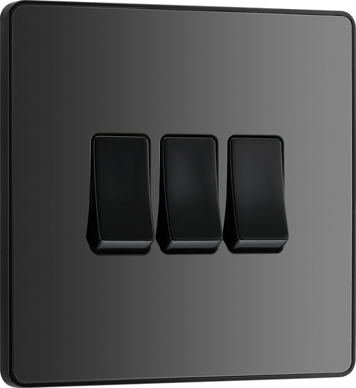 BG Evolve - PCDBC43B - Black Chrome (Black) Triple Light Switch, 20A 16AX, 2 Way BG - Evolve - Screwless Black Nickel BG - Sparks Warehouse