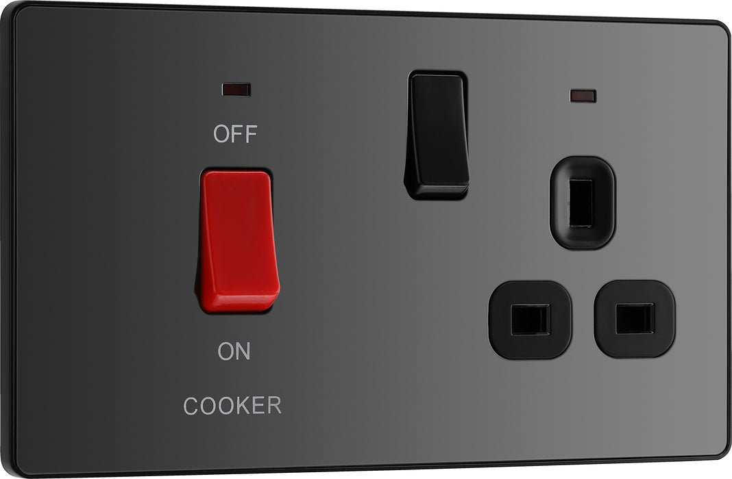 BG Evolve - PCDBC70B - Black Chrome (Black) Cooker Control Socket, Double Pole Switch With LED Power IndicatorS BG - Evolve - Screwless Black Nickel BG - Sparks Warehouse
