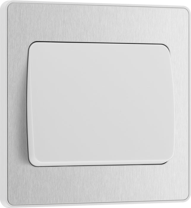 BG Evolve - PCDBS12WW - Brushed Steel (White) Single Light Switch, 20A 16AX, 2 Way, Wide Rocker BG - Evolve - Screwless Brushed Steel BG - Sparks Warehouse
