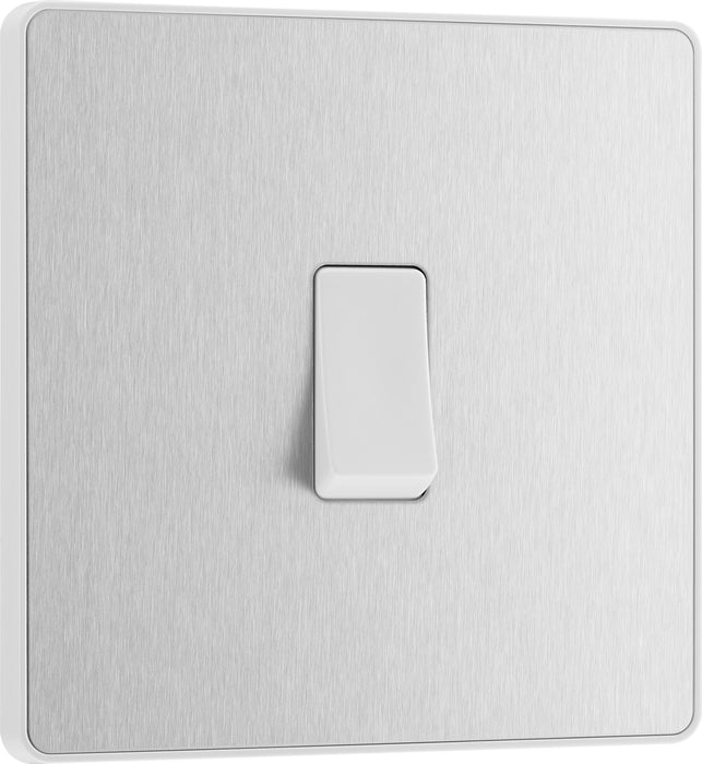BG Evolve - PCDBS12W - Brushed Steel (White) Single Light Switch, 20A 16AX, 2 Way BG - Evolve - Screwless Brushed Steel BG - Sparks Warehouse
