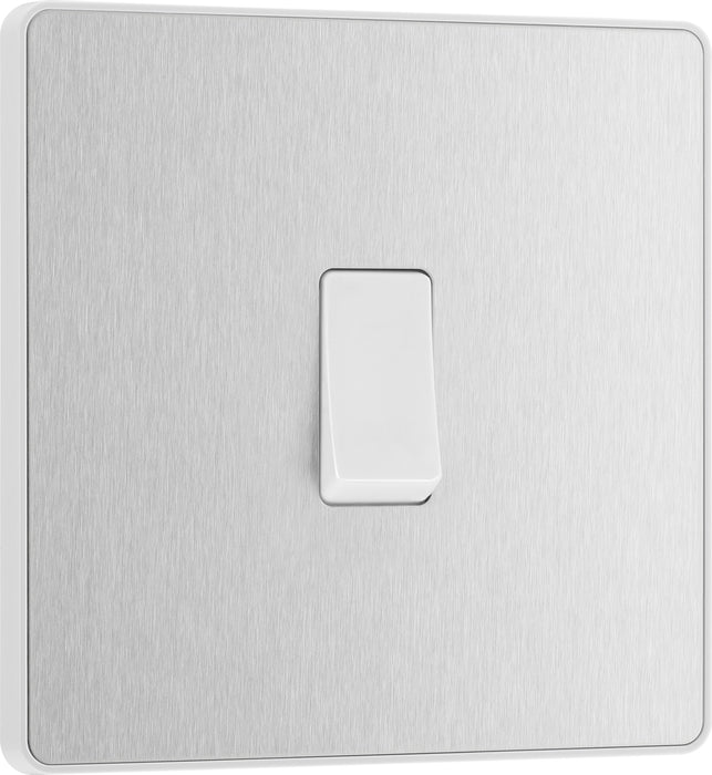 BG Evolve - PCDBS13W - Brushed Steel (White) Single Intermediate Light Switch, 20A 16AX BG - Evolve - Screwless Brushed Steel BG - Sparks Warehouse