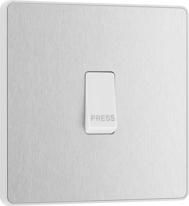 BG Evolve - PCDBS14W - Brushed Steel (White) Single Press Switch, 10A BG - Evolve - Screwless Brushed Steel BG - Sparks Warehouse