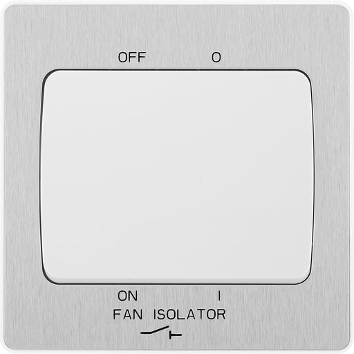 BG Evolve - PCDBS15W - Brushed Steel (White) Fan Isolator Switch, 10A Triple Pole BG - Evolve - Screwless Brushed Steel BG - Sparks Warehouse