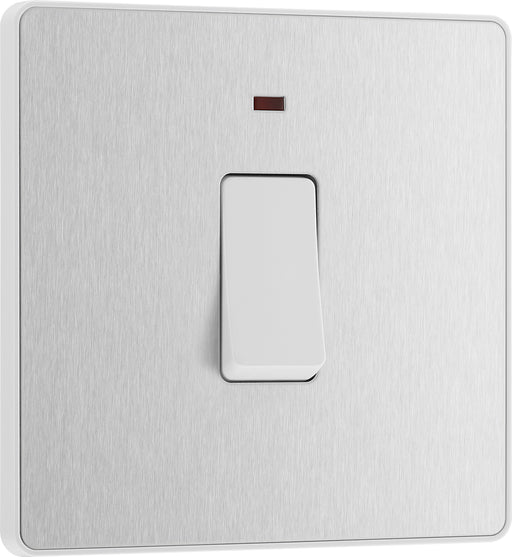 BG Evolve - PCDBS31W - Brushed Steel (White) 20A Switch, Double Pole With Power LED Indicator BG - Evolve - Screwless Brushed Steel BG - Sparks Warehouse