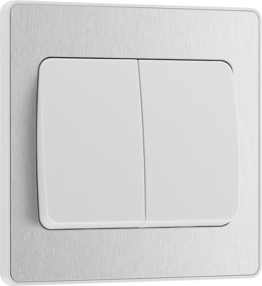 BG Evolve - PCDBS42WW - Brushed Steel (White) Double Light Switch, 20A 16AX, 2 Way, Wide Rocker BG - Evolve - Screwless Brushed Steel BG - Sparks Warehouse
