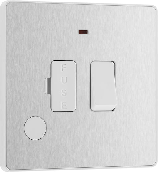 BG Evolve - PCDBS52W - Brushed Steel (White) Switched 13A Fused Connection Unit With Power LED Indicator, And Flex Outlet BG - Evolve - Screwless Brushed Steel BG - Sparks Warehouse