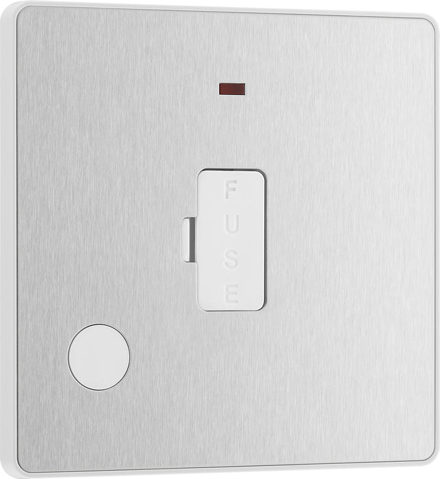 BG Evolve - PCDBS54W - Brushed Steel (White) Unswitched 13A Fused Connection Unit With Power LED Indicator, And Flex Outlet BG - Evolve - Screwless Brushed Steel BG - Sparks Warehouse
