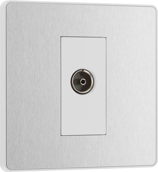 BG Evolve - PCDBS60W - Brushed Steel (White) Single Socket For TV OR FM Co-Axial AERIAL Connection BG - Evolve - Screwless Brushed Steel BG - Sparks Warehouse