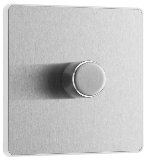 BG Evolve - PCDBS81W - Brushed Steel (White) Trailing Edge LED 200W Single Dimmer Switch, 2-Way Push On/Off BG - Evolve - Screwless Brushed Steel BG - Sparks Warehouse