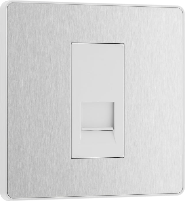 BG Evolve - PCDBSBTS1W - Brushed Steel (White) Single Secondary Telephone Socket BG - Evolve - Screwless Brushed Steel BG - Sparks Warehouse