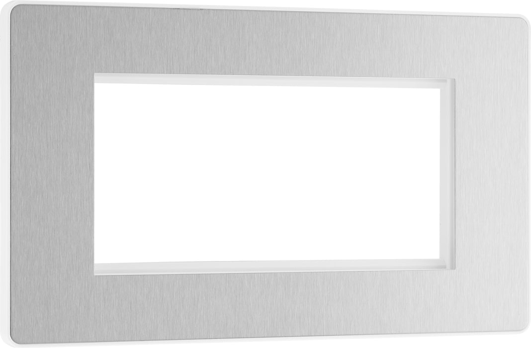 BG Evolve - PCDBSEMR4W - Brushed Steel (White) Quadruple Rectangular Front Plate (100 X 50) BG - Evolve - Screwless Brushed Steel BG - Sparks Warehouse
