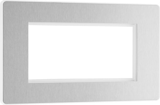 BG Evolve - PCDBSEMR4W - Brushed Steel (White) Quadruple Rectangular Front Plate (100 X 50) BG - Evolve - Screwless Brushed Steel BG - Sparks Warehouse