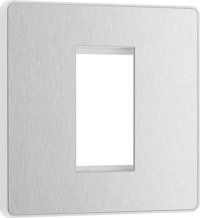 BG Evolve - PCDBSEMS1W - Brushed Steel (White) Single Euro Module Front Plate (25 X 50) BG - Evolve - Screwless Brushed Steel BG - Sparks Warehouse