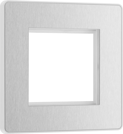 BG Evolve - PCDBSEMS2W - Brushed Steel (White) Twin Euro Module Apeture Single Front Plate (50 X 50) BG - Evolve - Screwless Brushed Steel BG - Sparks Warehouse