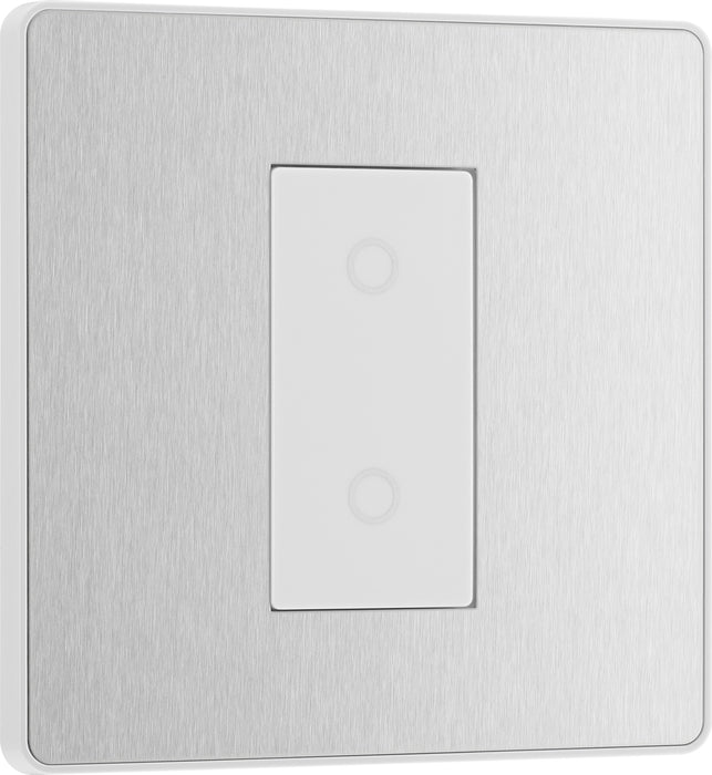 BG Evolve - PCDBSTDM1W - Brushed Steel (White) 200W Single Touch Dimmer Switch, 2-Way Master BG - Evolve - Screwless Brushed Steel BG - Sparks Warehouse