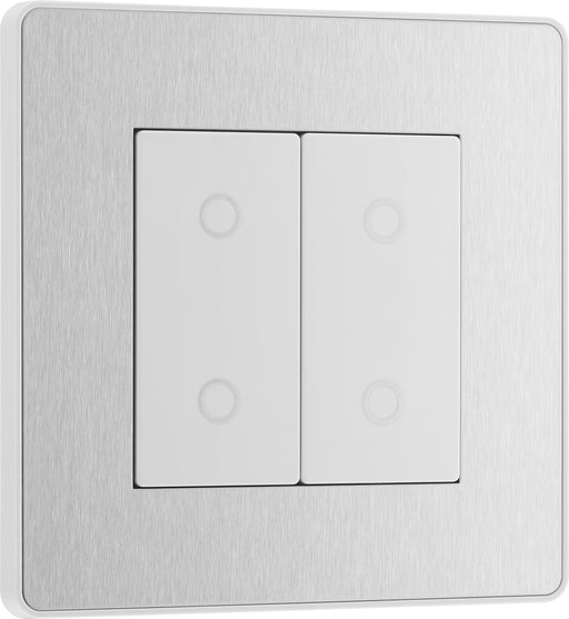 BG Evolve - PCDBSTDS2W - Brushed Steel (White) 200W Double Touch Dimmer Switch, 2-Way Secondary BG - Evolve - Screwless Brushed Steel BG - Sparks Warehouse
