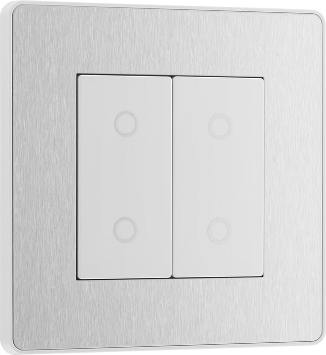 BG Evolve - PCDBSTDS2W - Brushed Steel (White) 200W Double Touch Dimmer Switch, 2-Way Secondary BG - Evolve - Screwless Brushed Steel BG - Sparks Warehouse