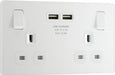 BG Evolve - PCDCL22U3W - Pearlescent White (White) Double Switched 13A Power Socket + 2 X USB (3.1A) BG - Evolve - Screwless Pearl White BG - Sparks Warehouse