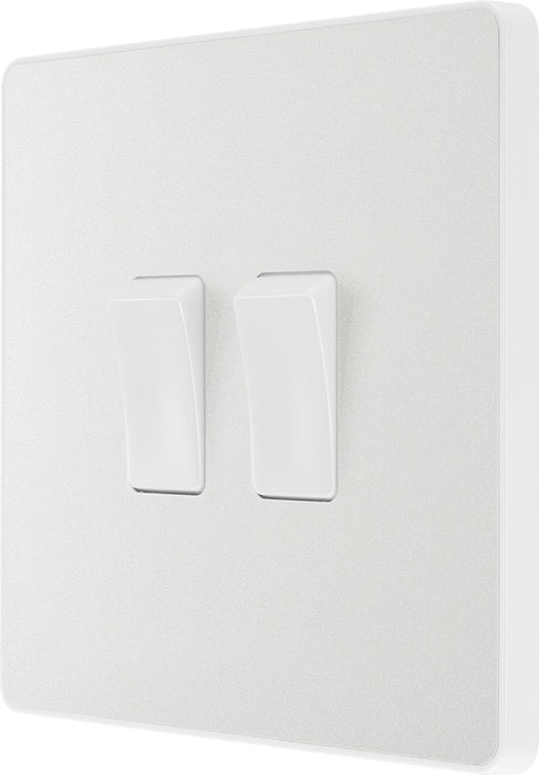 BG Evolve - PCDCL42W - Pearlescent White (White) Double Light Switch, 20A 16AX, 2 Way BG - Evolve - Screwless Pearl White BG - Sparks Warehouse