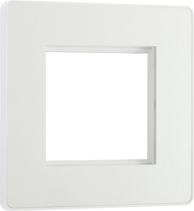BG Evolve - PCDCLEMS2W - Pearlescent White (White) Twin Euro Module Apeture Single Front Plate (50 X 50) BG - Evolve - Screwless Pearl White BG - Sparks Warehouse