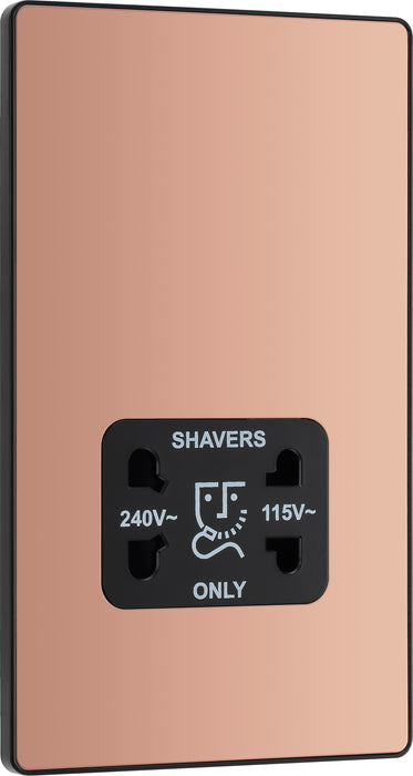 BG Evolve - PCDCP20B - Polished Copper (Black) Dual Voltage Shaver Socket 115/240V BG - Evolve - Screwless Polished Copper BG - Sparks Warehouse