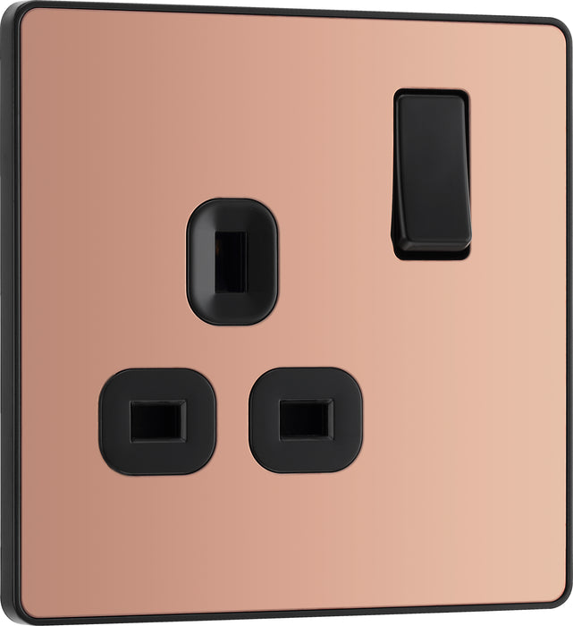 BG Evolve - PCDCP21B - Polished Copper (Black) Single Switched 13A Power Socket BG - Evolve - Screwless Polished Copper BG - Sparks Warehouse