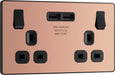 BG Evolve - PCDCP22U3B - Polished Copper (Black) Double Switched 13A Power Socket + 2 X USB (3.1A) BG - Evolve - Screwless Polished Copper BG - Sparks Warehouse