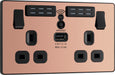 BG Evolve - PCDCP22UWRB - Polished Copper (Black) WIFI Extender Double Switched 13A Power Socket + 1 X USB (2.1A) BG - Evolve - Screwless Polished Copper BG - Sparks Warehouse