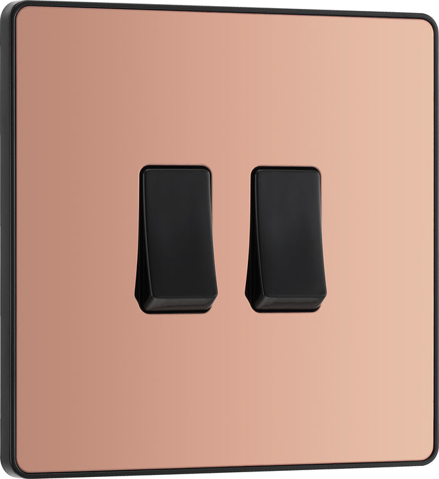 BG Evolve - PCDCP42B - Polished Copper (Black) Double Light Switch, 20A 16AX, 2 Way BG - Evolve - Screwless Polished Copper BG - Sparks Warehouse