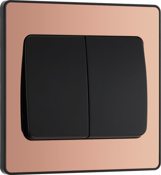 BG Evolve - PCDCP42WB - Polished Copper (Black) Double Light Switch, 20A 16AX, 2 Way, Wide Rocker BG - Evolve - Screwless Polished Copper BG - Sparks Warehouse