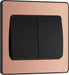 BG Evolve - PCDCP42WB - Polished Copper (Black) Double Light Switch, 20A 16AX, 2 Way, Wide Rocker BG - Evolve - Screwless Polished Copper BG - Sparks Warehouse