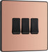 BG Evolve - PCDCP43B - Polished Copper (Black) Triple Light Switch, 20A 16AX, 2 Way BG - Evolve - Screwless Polished Copper BG - Sparks Warehouse