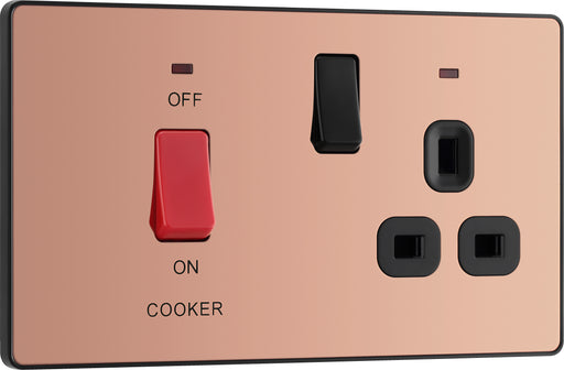 BG Evolve - PCDCP70B - Polished Copper (Black) Cooker Control Socket, Double Pole Switch With LED Power IndicatorS BG - Evolve - Screwless Polished Copper BG - Sparks Warehouse