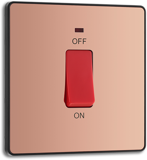 BG Evolve - PCDCP74B - Polished Copper (Black) 45A Square Switch, Double Pole With LED Power Indicator BG - Evolve - Screwless Polished Copper BG - Sparks Warehouse