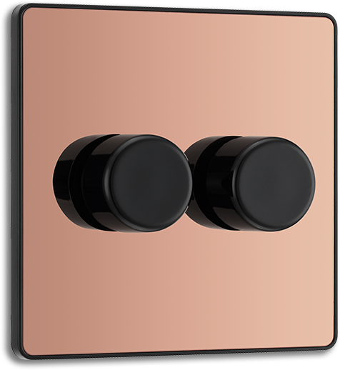 BG Evolve - PCDCP82B - Polished Copper (Black) Trailing Edge LED 200W Double Dimmer Switch, 2-Way Push On/Off BG - Evolve - Screwless Polished Copper BG - Sparks Warehouse