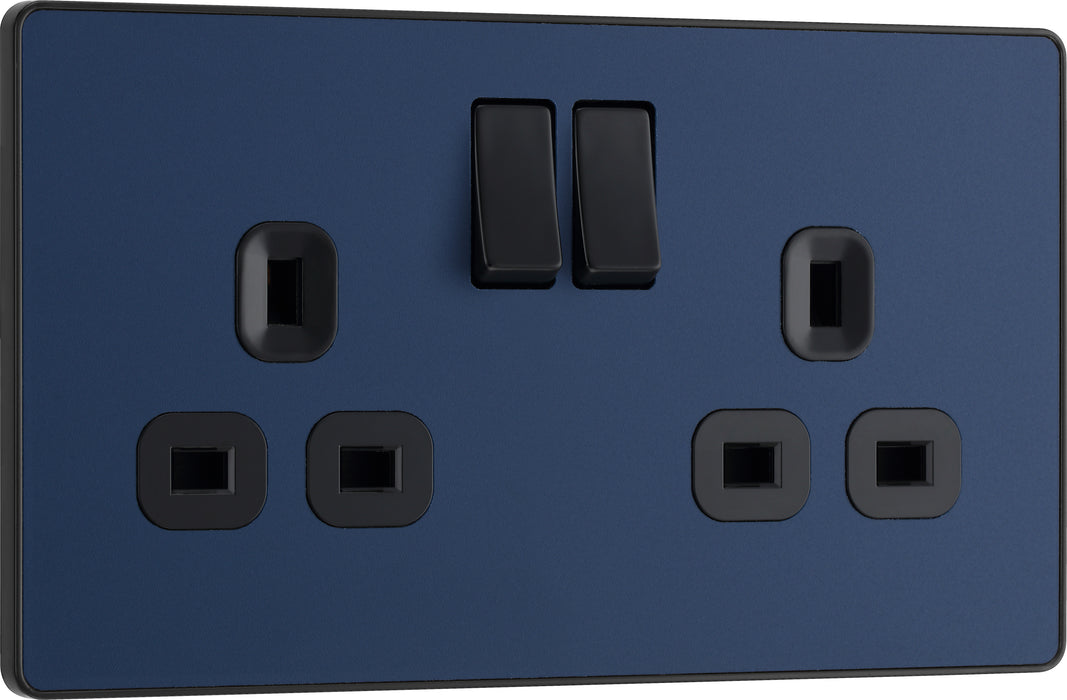 BG Evolve - PCDDB22B - Matt Blue (Black) Double Switched 13A Power Socket BG - Evolve - Screwless Matt Blue BG - Sparks Warehouse