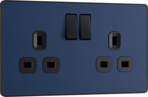 BG Evolve - PCDDB22B - Matt Blue (Black) Double Switched 13A Power Socket BG - Evolve - Screwless Matt Blue BG - Sparks Warehouse