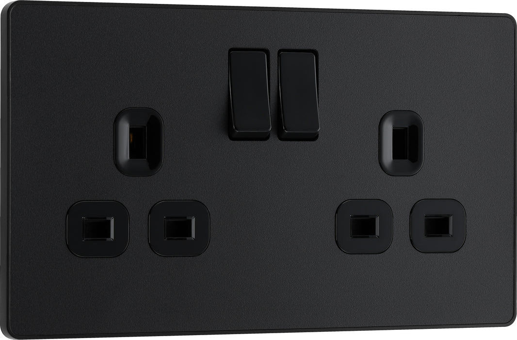 BG Evolve - PCDMB22B 2 Gang Matt Black Switched Screwless 13amp Plug Socket BG - Evolve - Screwless Matt Black BG - Sparks Warehouse