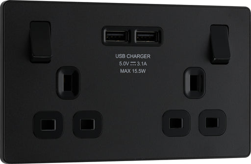 BG Evolve - PCDMB22U3B - Matt Black (Black) Double Switched 13A Power Socket + 2 X USB (3.1A) BG - Evolve - Screwless Matt Black BG - Sparks Warehouse