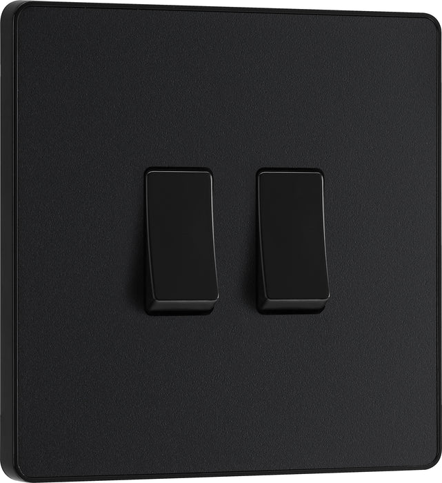 BG Evolve - PCDMB42B - Matt Black (Black) Double Light Switch, 20A 16AX, 2 Way BG - Evolve - Screwless Matt Black BG - Sparks Warehouse